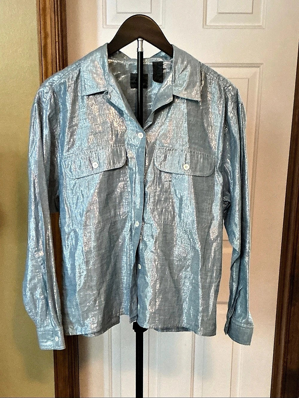 J. Crew Metallic Blue Button Down Shirt Size Medium